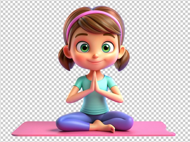 PSD cute 3d cartoon girl doing yoga