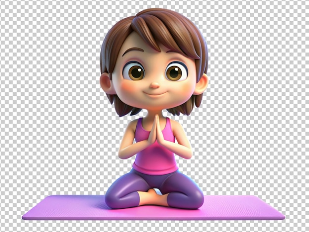 PSD cute 3d cartoon girl doing yoga