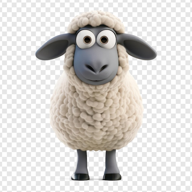 PSD cute 3d cartoon sheep front view full length on transparency background psd