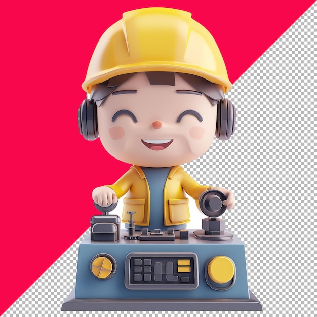 PSD cute 3d ferris wheel operator smiling at the control transparent background png psd