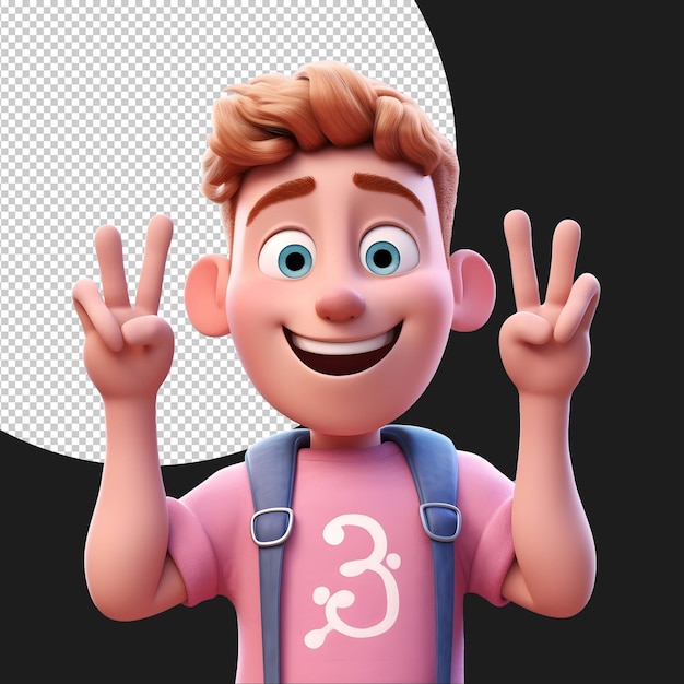 Cute 3D Render of Healthy Kid Celebrating with Victory Sign Joyful Gesture and Positive Expression