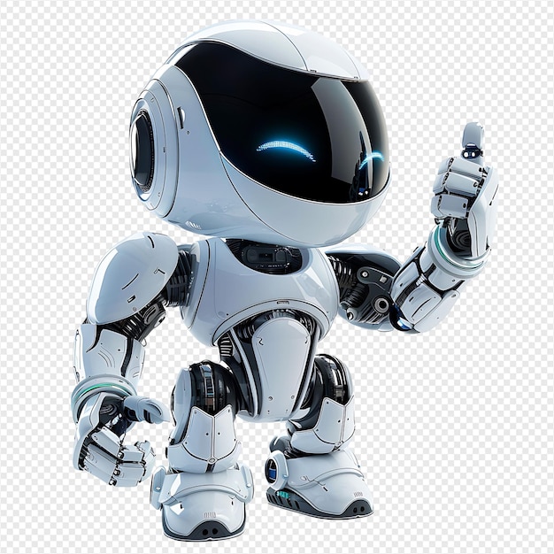 Cute ai robot chatbot thumbs up on isolated transparent background