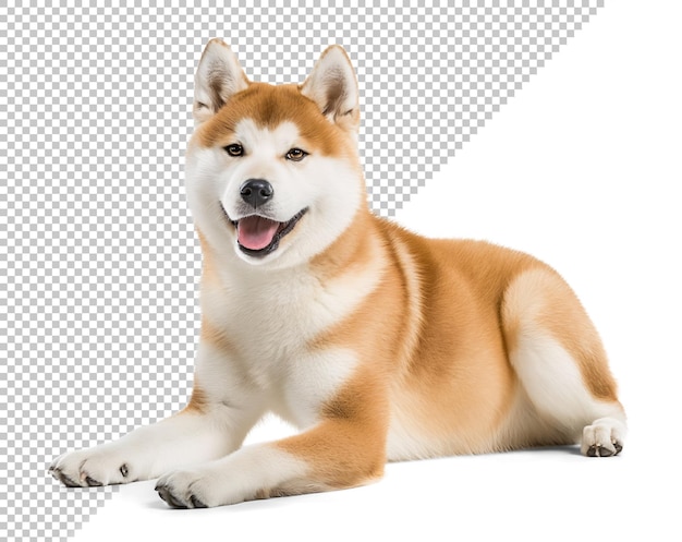 Cute Akita Inu in relaxing pose sitting on isolated transparent background