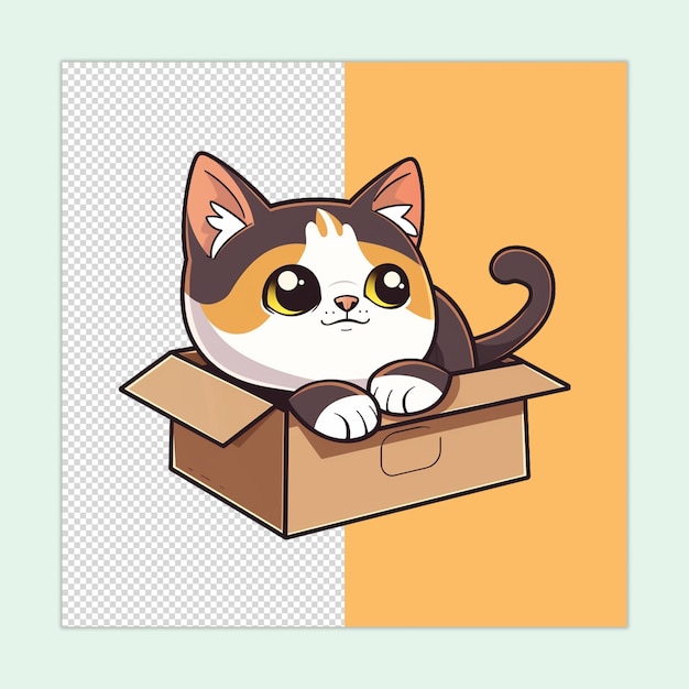 A cute American Wirehair cat stuck in cardboard isolated on a transparent background