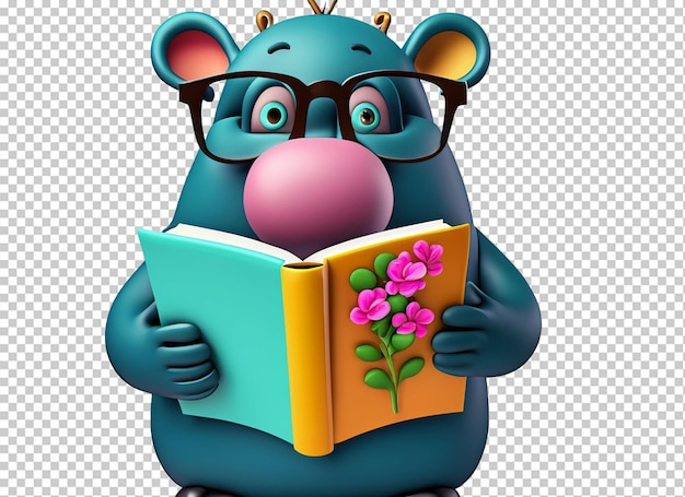 Cute Animal Characters Reading Books