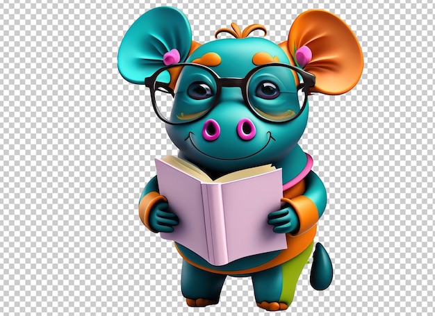 Cute Animal Characters Reading Books