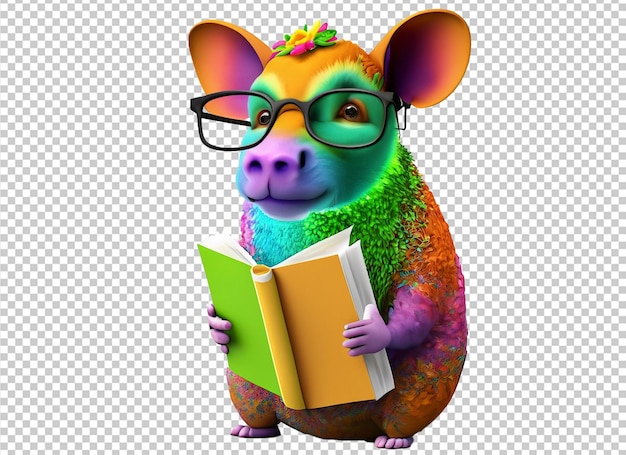 Cute Animal Characters Reading Books