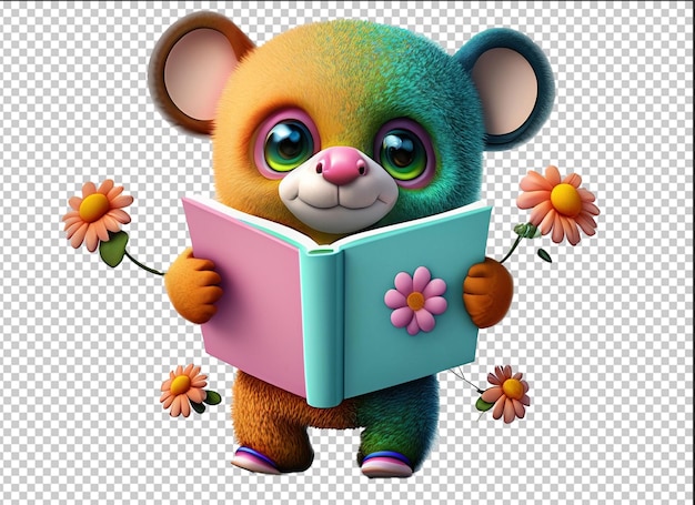 Cute Animal Characters Reading Books