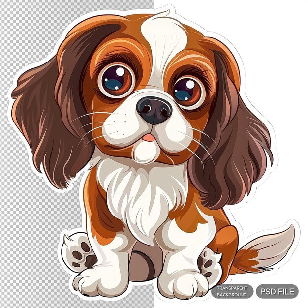 PSD cute animal sticker of adorable brown and white puppy with big eyes and floppy ears perfect for kids and pet lovers