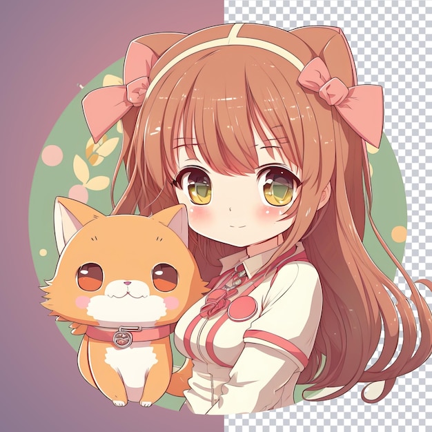 Cute anime kawaii illustration with transparent background