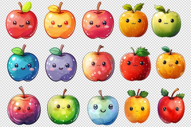 PSD cute apple fruits clipart set on a transparent background