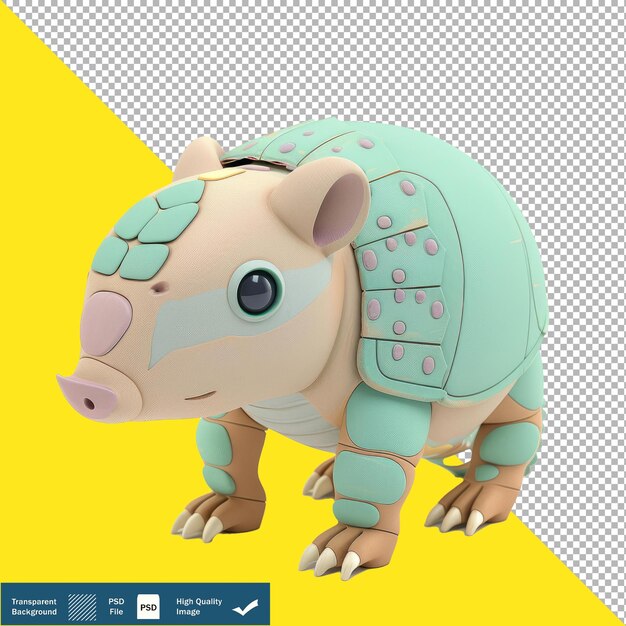 PSD cute armadillo 3d isometric render white background transparent background png psd