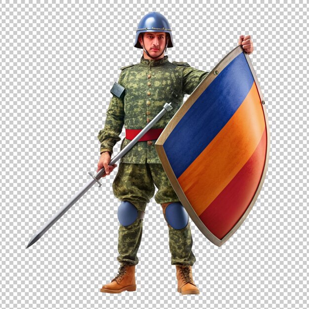 PSD cute armenia flag soldier fighting with word isolated on transparent background