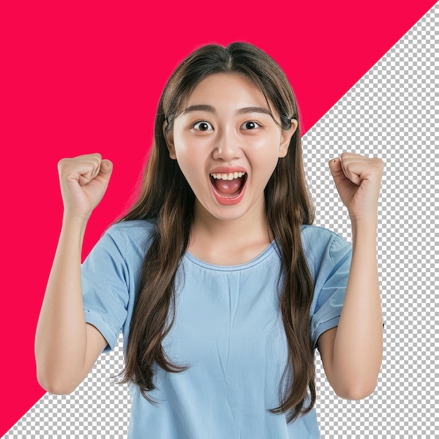 Cute Asian Woman with Exclamation Mark 3D Transparent Background PNG PSD