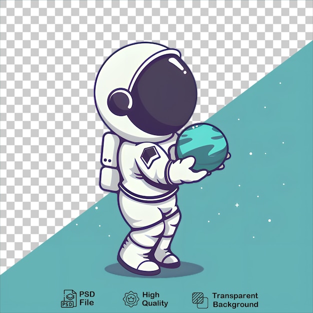 PSD cute astronaut holding a ball transparent cartoon art