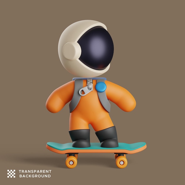 Cute astronaut riding a skateboard. 3d render illustration