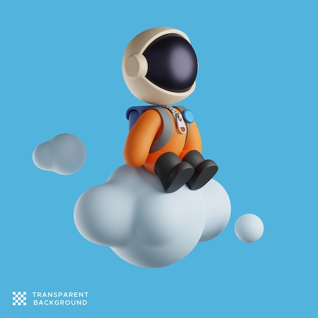 Cute astronaut sitting on a cloud thinking about something. 3d render