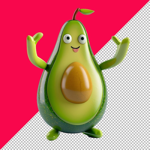 PSD cute avocado character 3d transparent background png psd