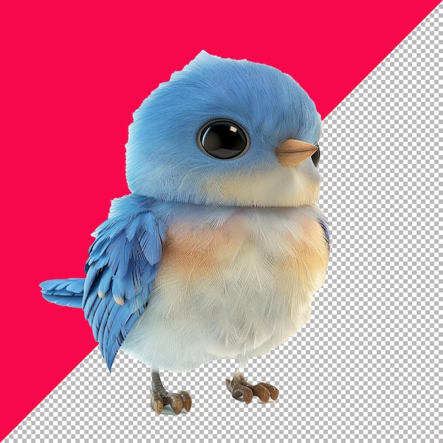 Cute Baby Bluebird 3D Cartoon Transparent Background PNG PSD