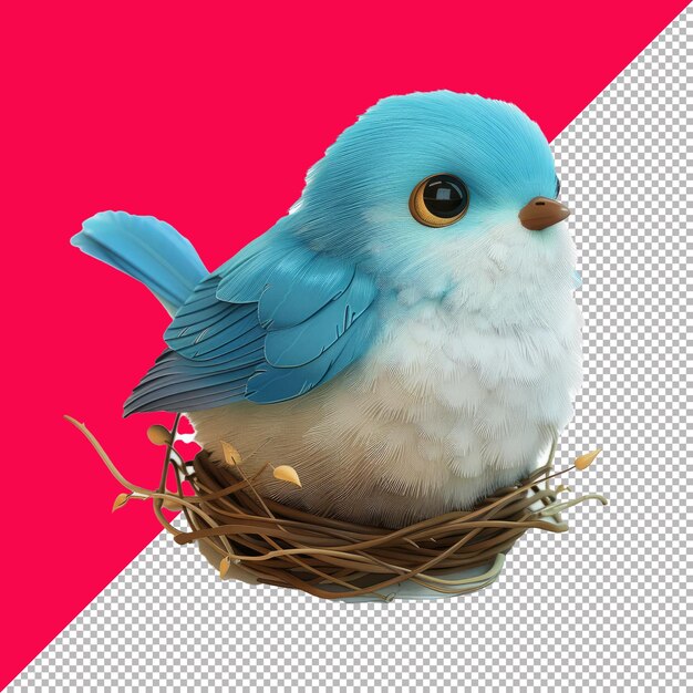 PSD cute baby bluebird cartoon 3d isometric render white transparent background png psd