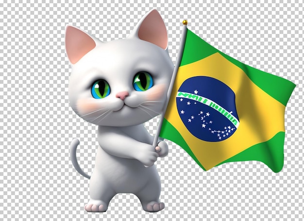 Cute baby cat holding Brazil flag