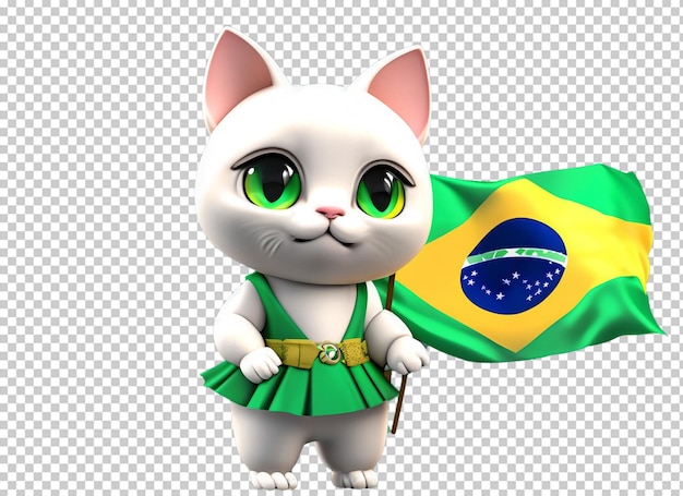 Cute baby cat holding Brazil flag