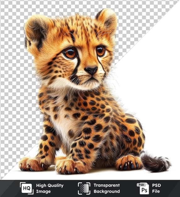 Cute baby cheetah sitting on a transparent background with isolated vector illustration