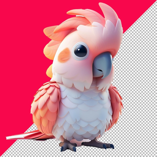 PSD cute baby cockatoo 3d cartoon isometric render transparent background png psd