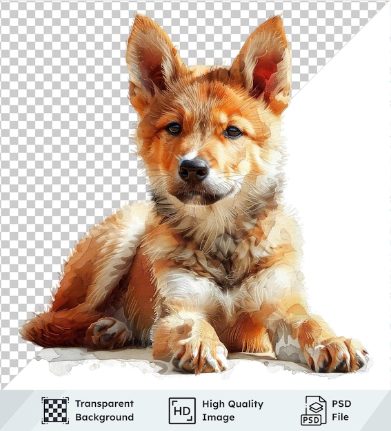 Cute baby dingo vector illustration on transparent background with pointy ears black eyes and