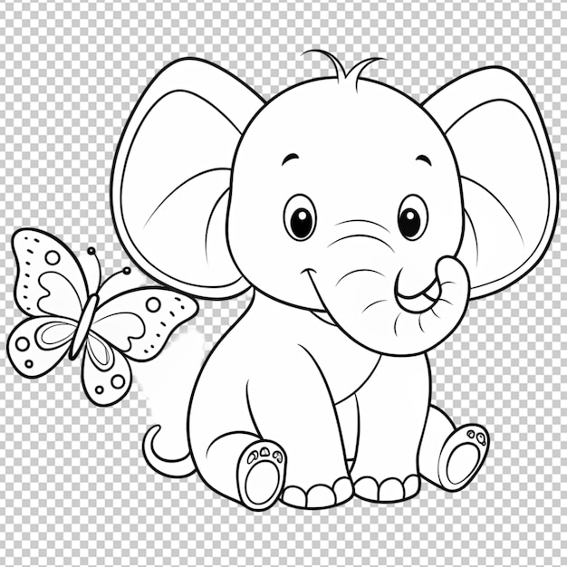 cute baby elephant and butterfly outline drawing