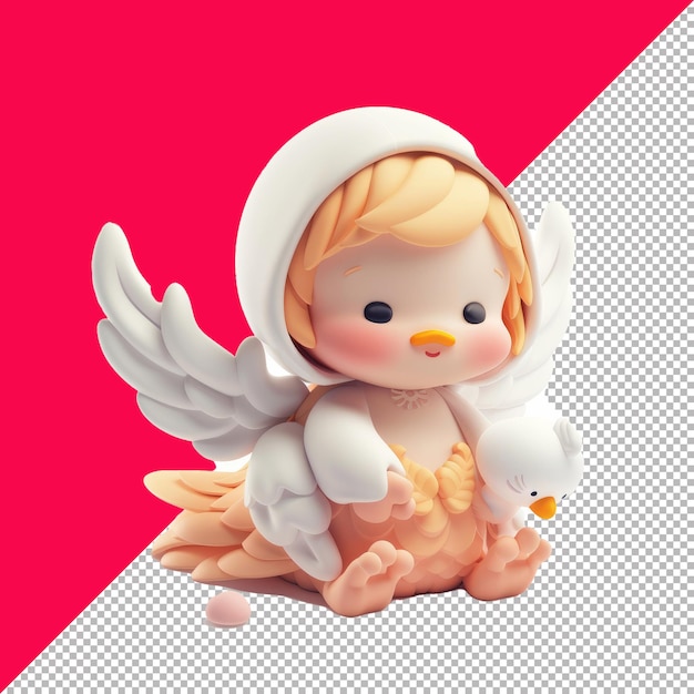 PSD cute baby finch isometric cartoon illustration transparent background png psd