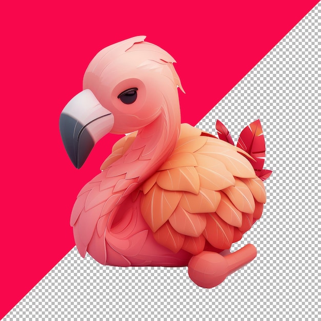 PSD cute baby flamingo isometric cartoon illustration transparent background png psd