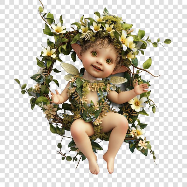 PSD cute baby flowers fairy realitic isolated on transparent background