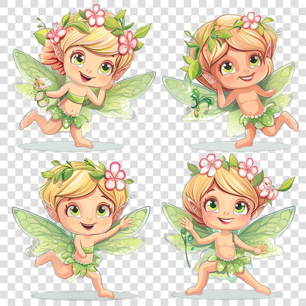 PSD cute baby flowers fairy watercolor nurseryon transparent background