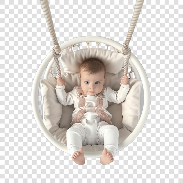 cute baby girl in a swing realitic isolated on transparent background