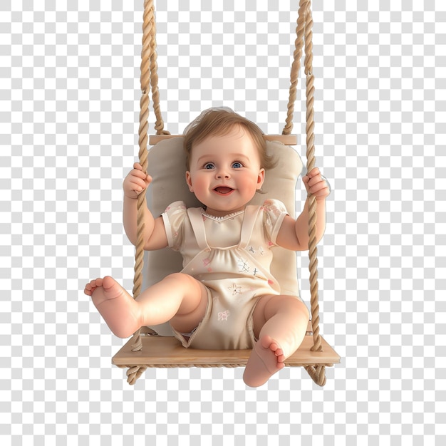 cute baby girl in a swing realitic isolated on transparent background