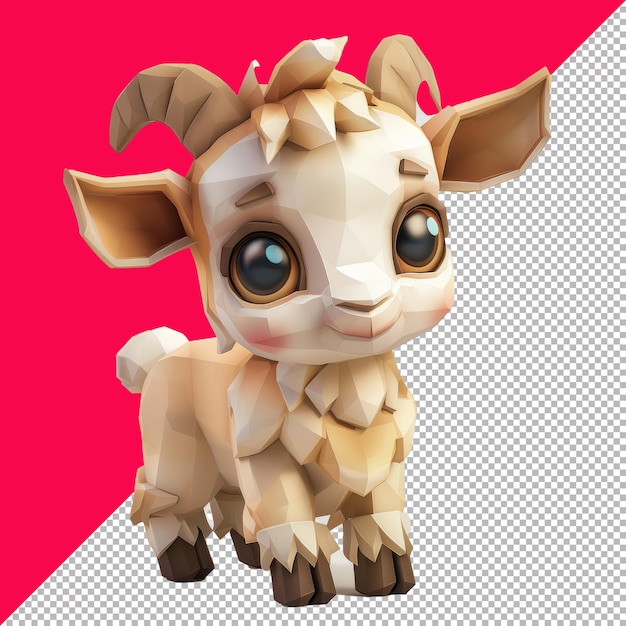 PSD cute baby goat isometric cartoon illustration transparent background png psd