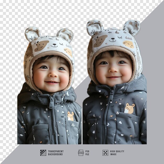 PSD cute baby hat and clothes image with ears without background hd quality