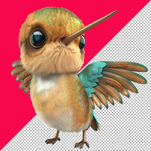 Cute Baby Hummingbird 3D Cartoon Isolated Render Transparent Background PNG PSD