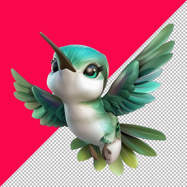 PSD cute baby hummingbird isometric cartoon illustration transparent background png psd