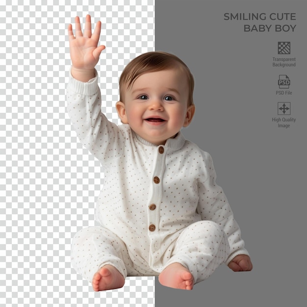 Cute baby is smiling and sitting isolated on transparent background