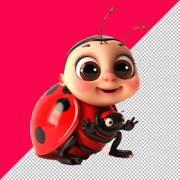 PSD cute baby ladybug 3d cartoon isolated render transparent background png psd