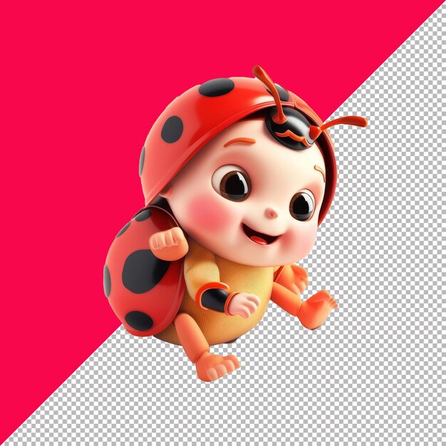 PSD cute baby ladybug 3d cartoon isometric render white