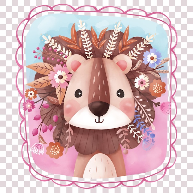 Cute baby lion and flowers illustration