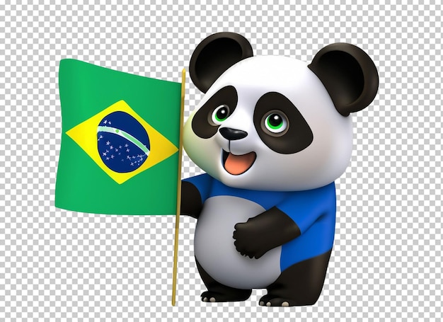 Cute baby panda holding Brazil flag