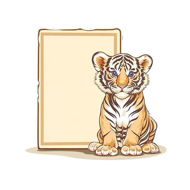 PSD a cute baby tiger sitting cartoon illustration