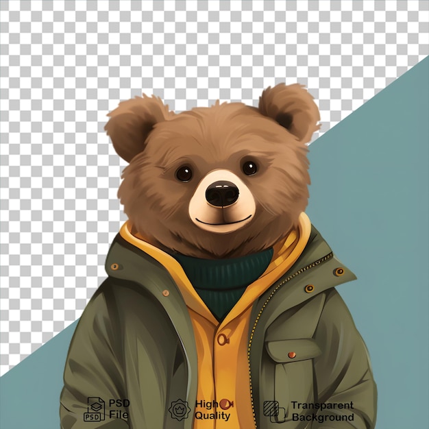 cute bear wearing a jacket isolated on transparent background include png file