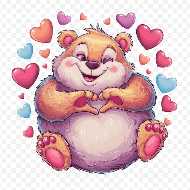 PSD a cute bear with hearts on his chest