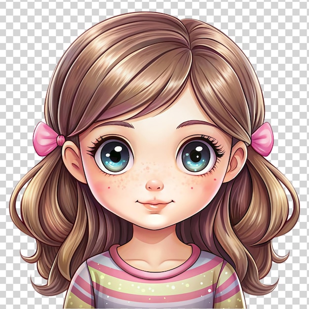 PSD cute and beautiful girl cartoon portrait isolated on transparent background