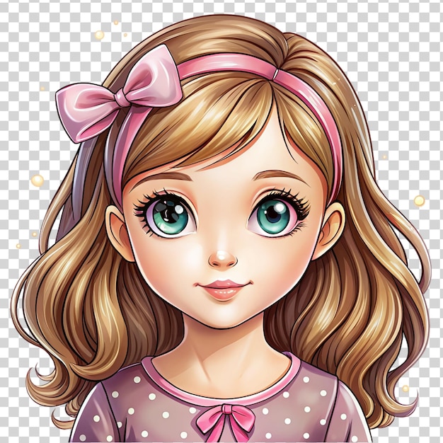 PSD cute and beautiful girl cartoon portrait isolated on transparent background